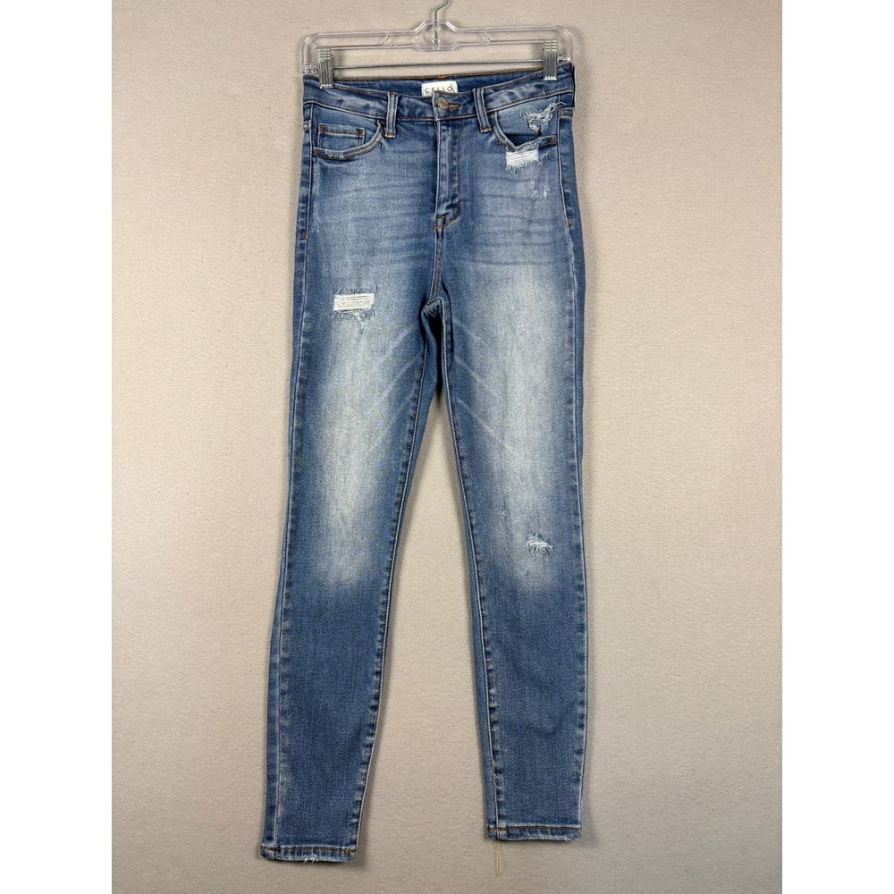 Cello High Rise Skinny Jeans Distressed Medium Wash Size 5 Blue Denim